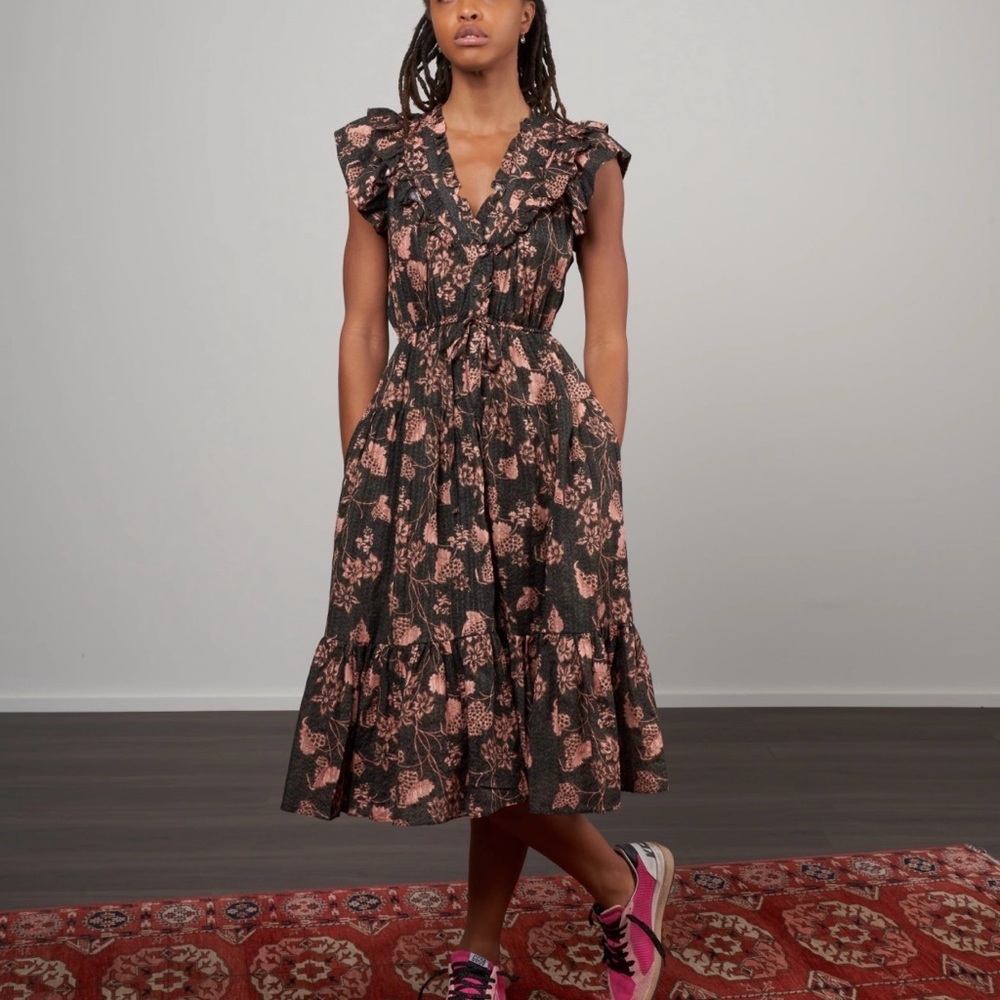 Ulla Johnson | Romina Ruffle Floral Print Dress in Balsam, size 6 - Picture 15 of 16